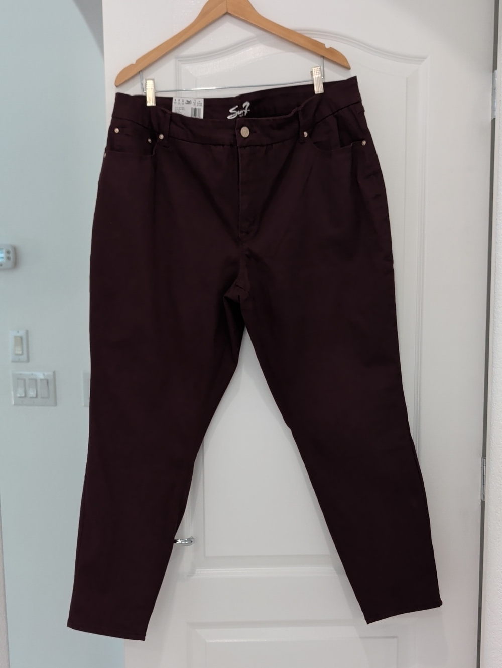 New SEVEN TummyLess Slimming High Rise Skinny Jeans 22W Wine Sangria Tummy Panel